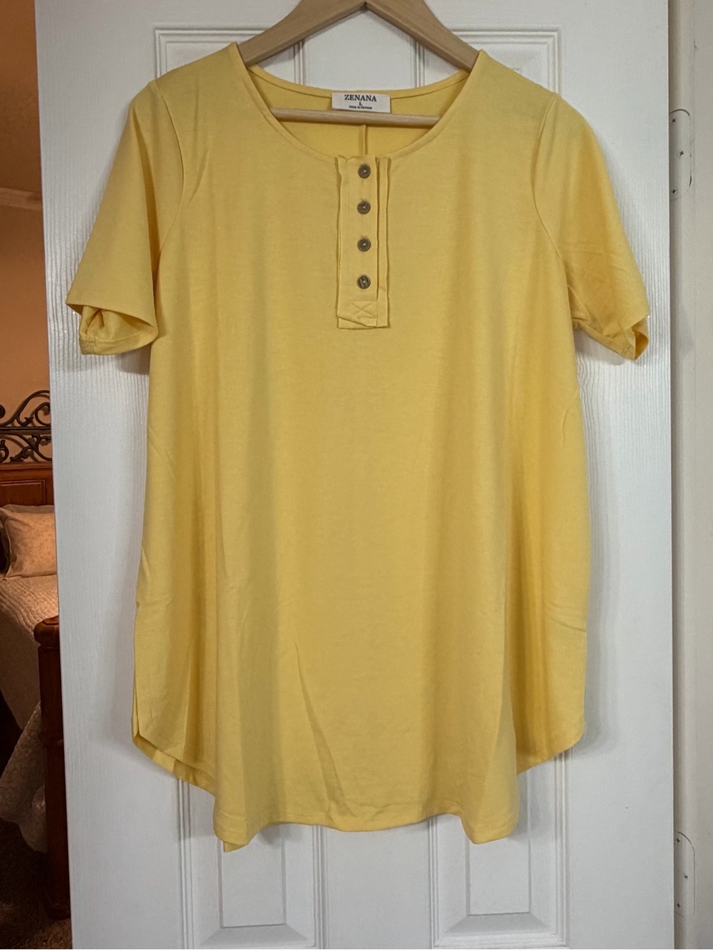 Zenana Short Sleeve Yellow Henley Tunic Top